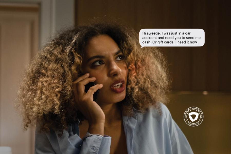 A woman on the phone questioning a call she has received